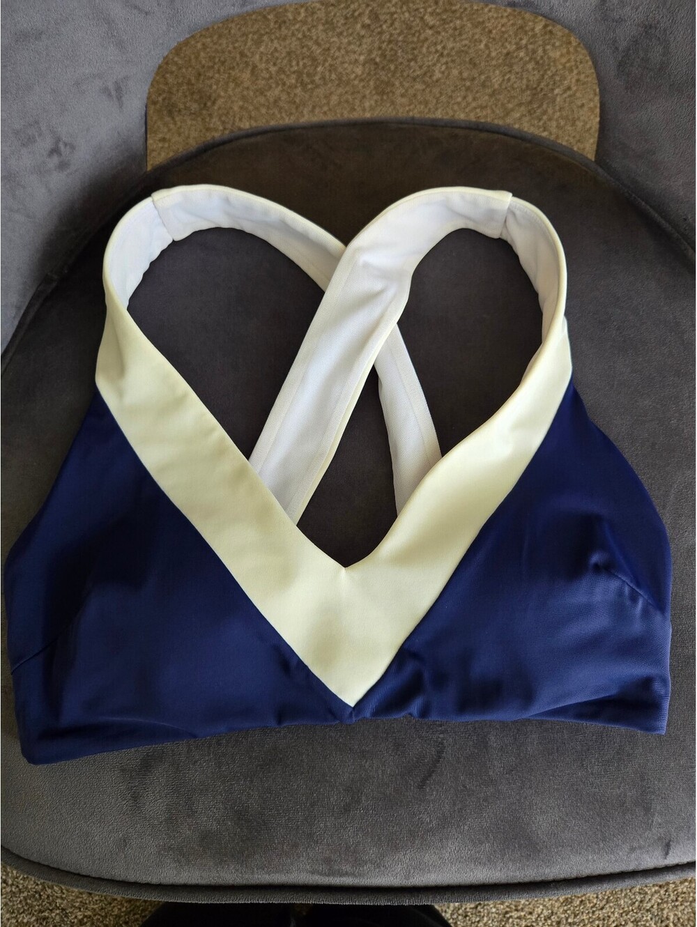 Boden Navy Blue Ivory Cross Back Colorblock V-Neck Bikini Top Size US 6 UK 10